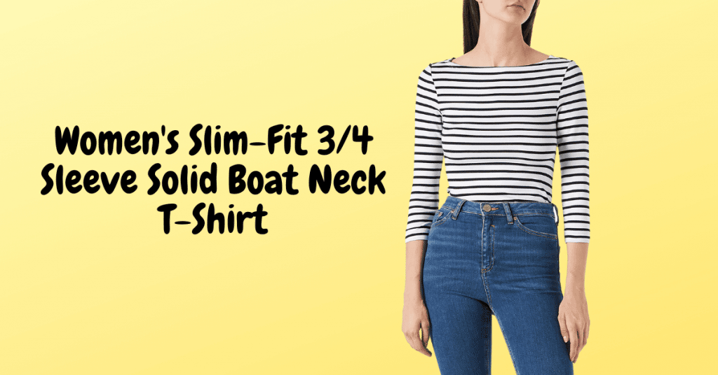 Amazon Essentials Women's Slim-Fit 3:4 Sleeve Solid Boat Neck T-Shirt