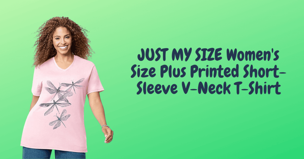 JUST MY SIZE Women's Size Plus Printed Short-Sleeve V-Neck T-Shirt