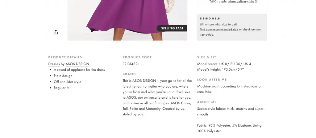 asos product description example