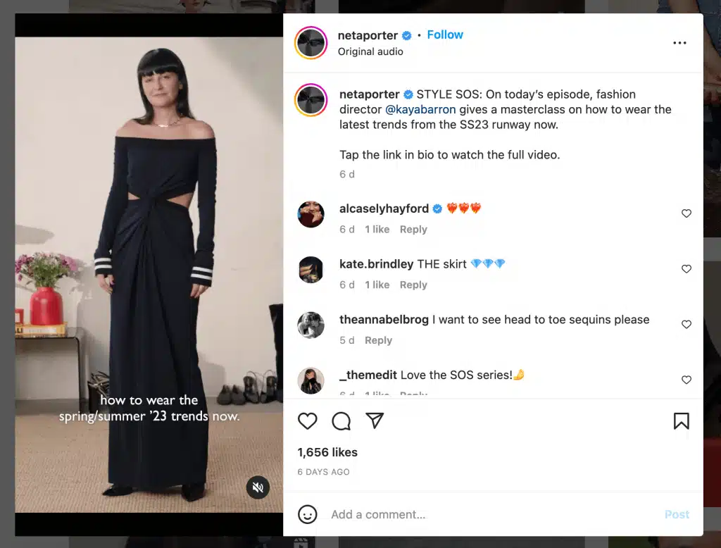 net a porter instagram caption example