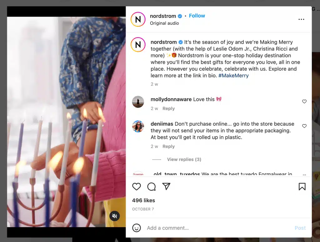 nordstrom instagram caption example