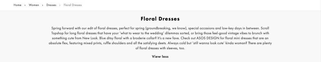 asos floral dresses category page example