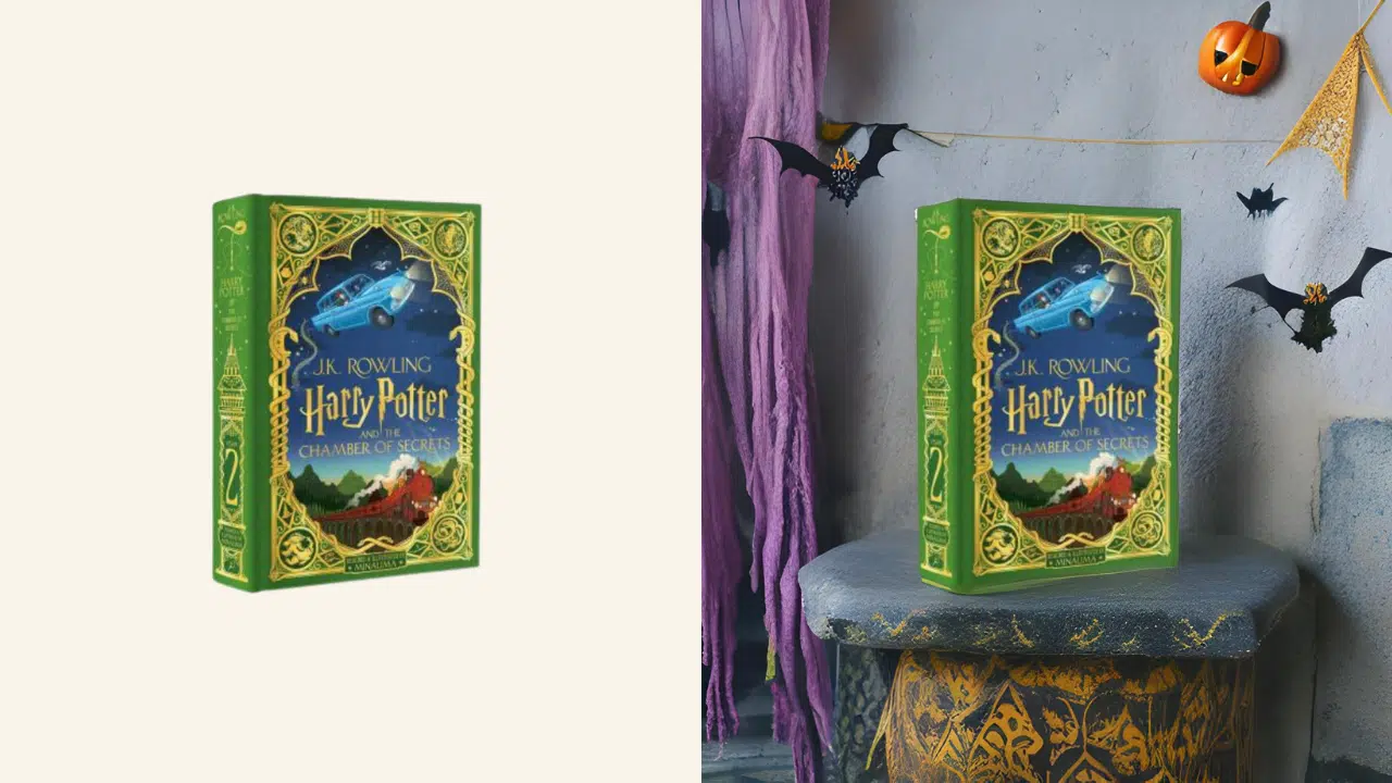 halloween product photo before and after book