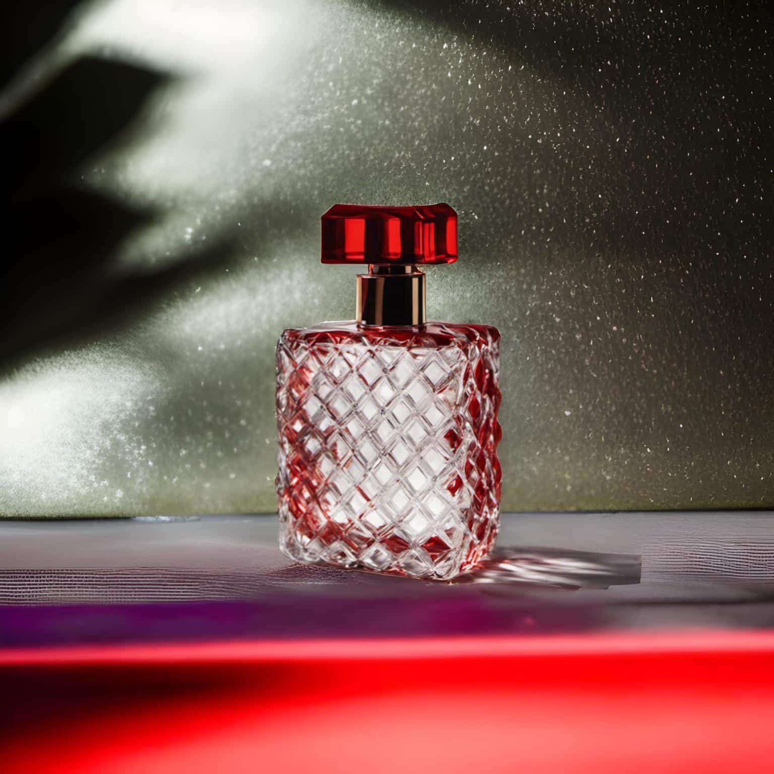 red perfume product photography example